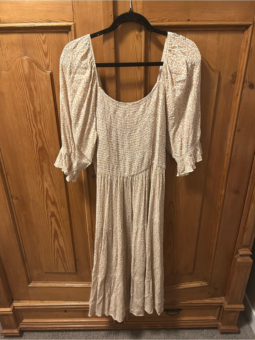 Neuflora Smocked Cream Citrus Floral Midi Dress with Puff Sleeves - Picture 5 of 5
